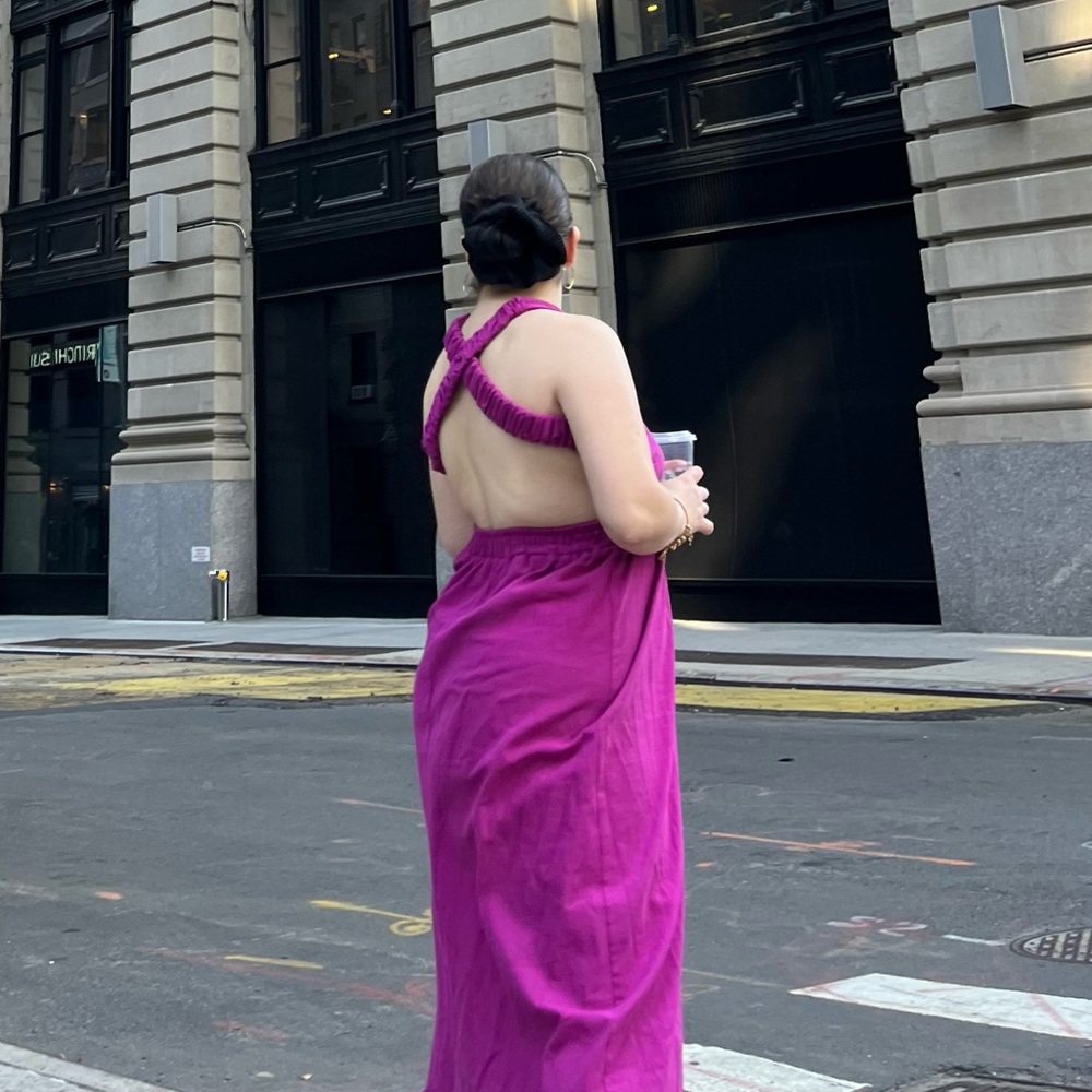Fuchsia Pink Open Back Maxi Dress | M + L Size | | Shirred Waist | OFFERS ❤️ - Picture 2 of 5